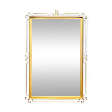 Hollywood Regency Gold Brass Wall Mirror - 70 x 46 cm