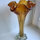 Vase corolle en verre de biot ambré années 60