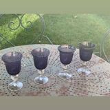 Set of 4 wine glasses in blown and bubbled glass, duo line, biot glassware style, unsigned
