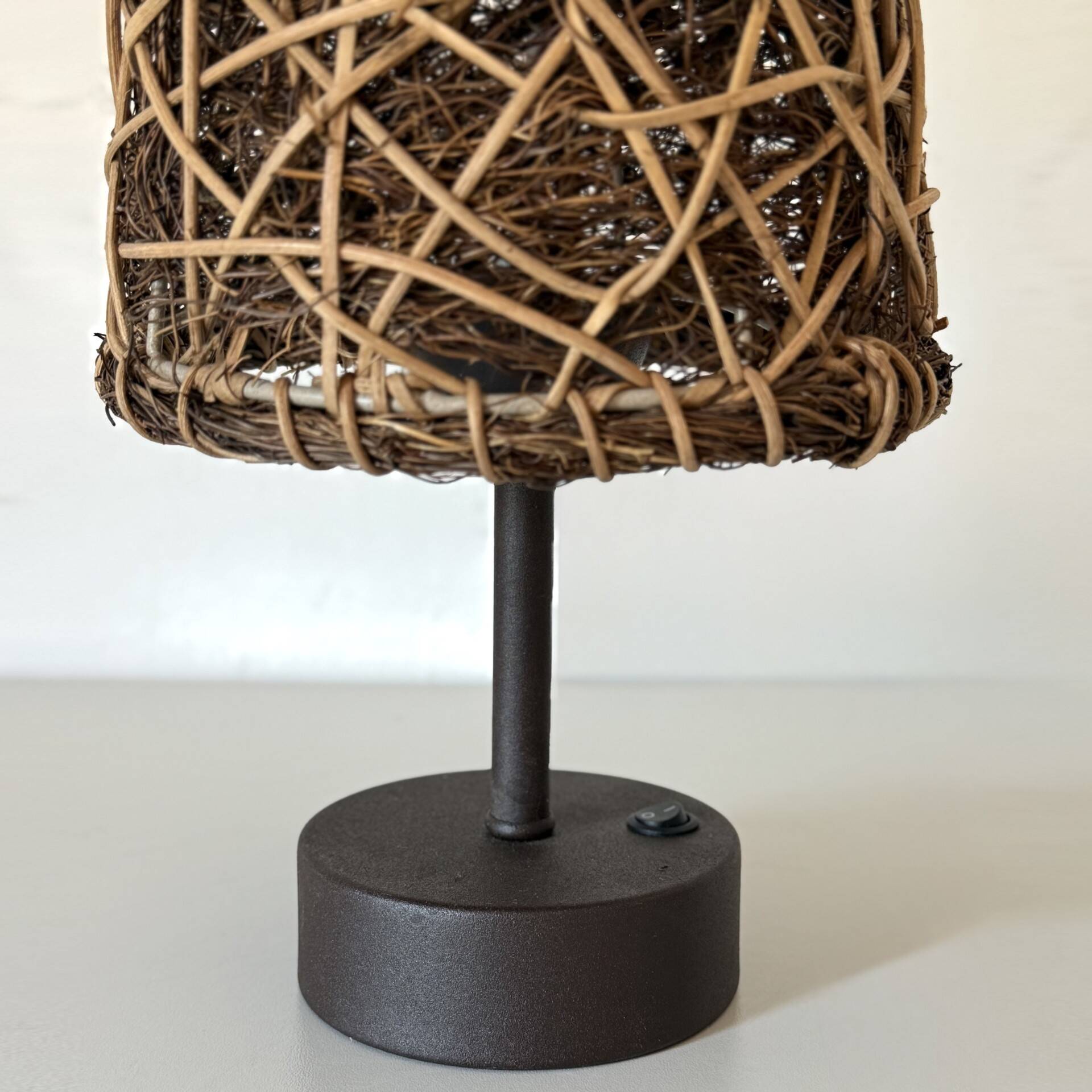 Bamboo & Rattan Solar-Powered Desk Lamp 27x17cm. Dark Coffee Color