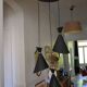 Vintage large chandelier with 3 tulips in black and gold Diabolo.
