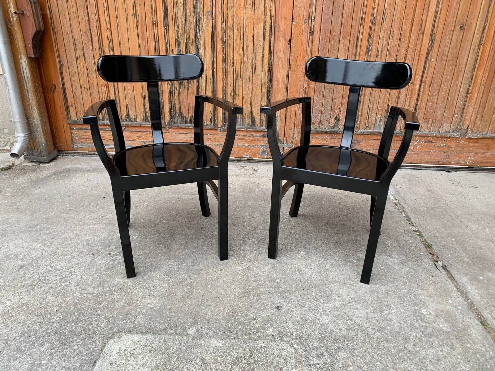 Paire de chaises Art Déco en bois laqué noir par Lajos Kozma, 1920s