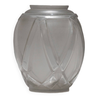 Geometric vase in frosted glass, andré hunebelle, 1930s