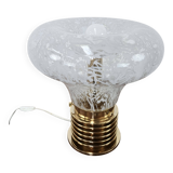1970s table lamp in worked glass and gold metal