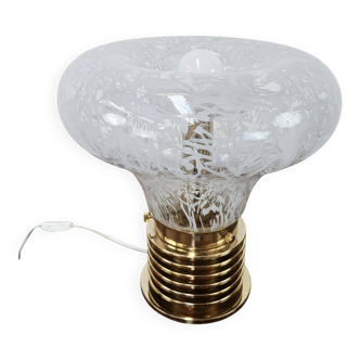 Lampe de table des années 1970 en verre travaillé et métal doré