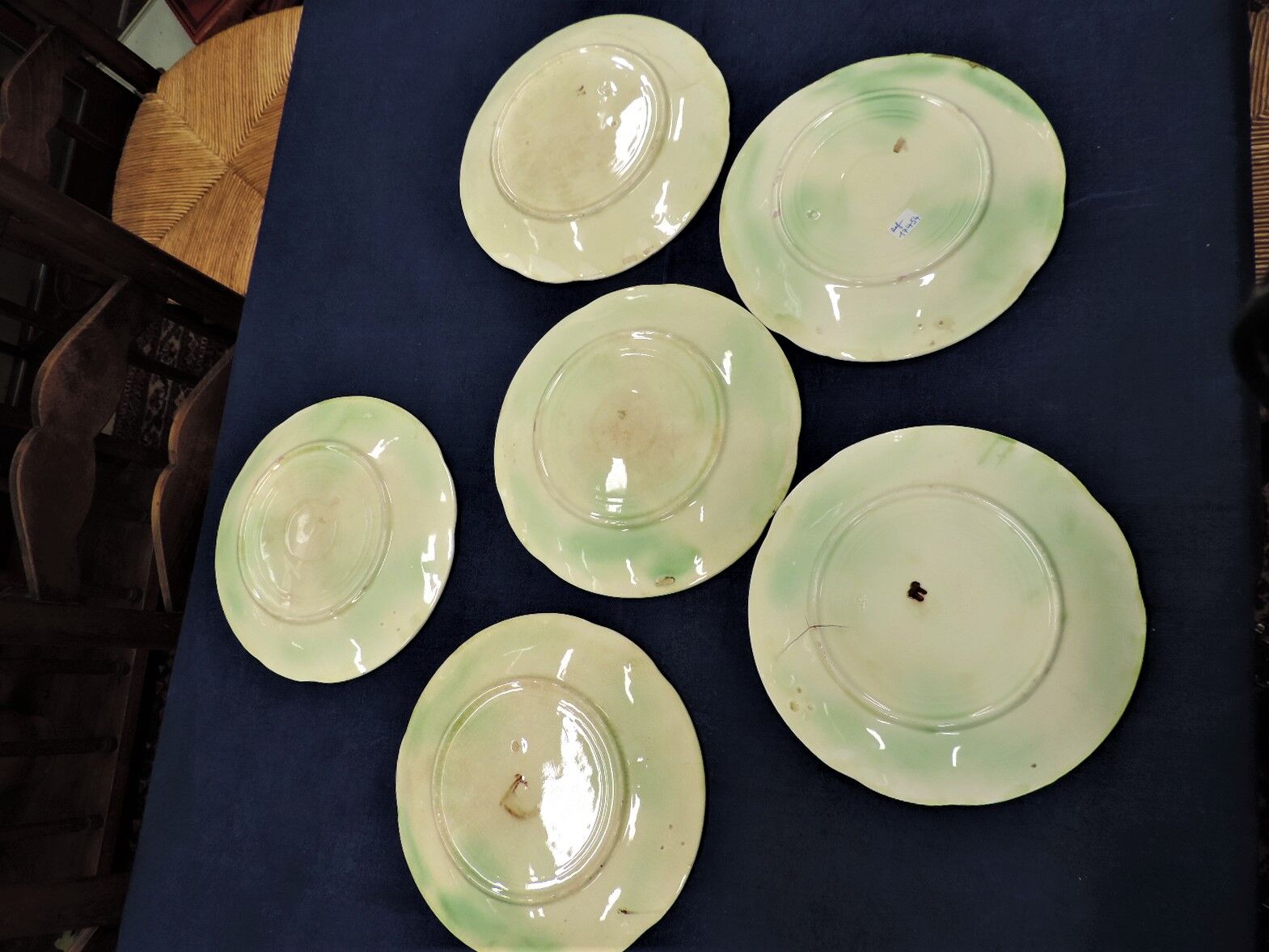 Set of six old slurry dessert plates
