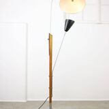 Mid-century italian aluminum & wood floor lamp with reflector
