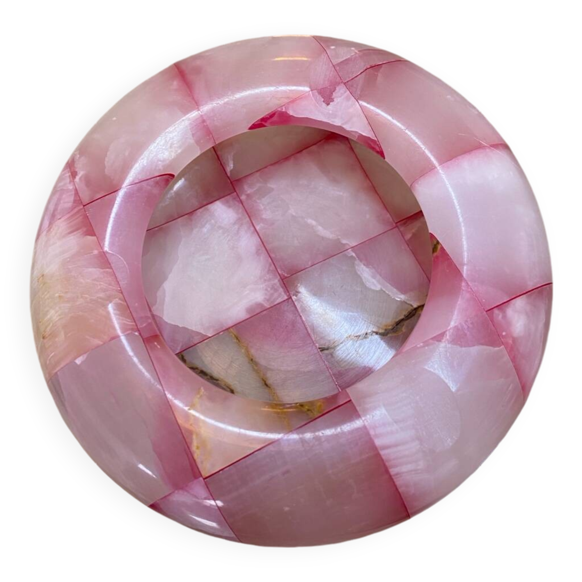 Pink and white onyx ashtray