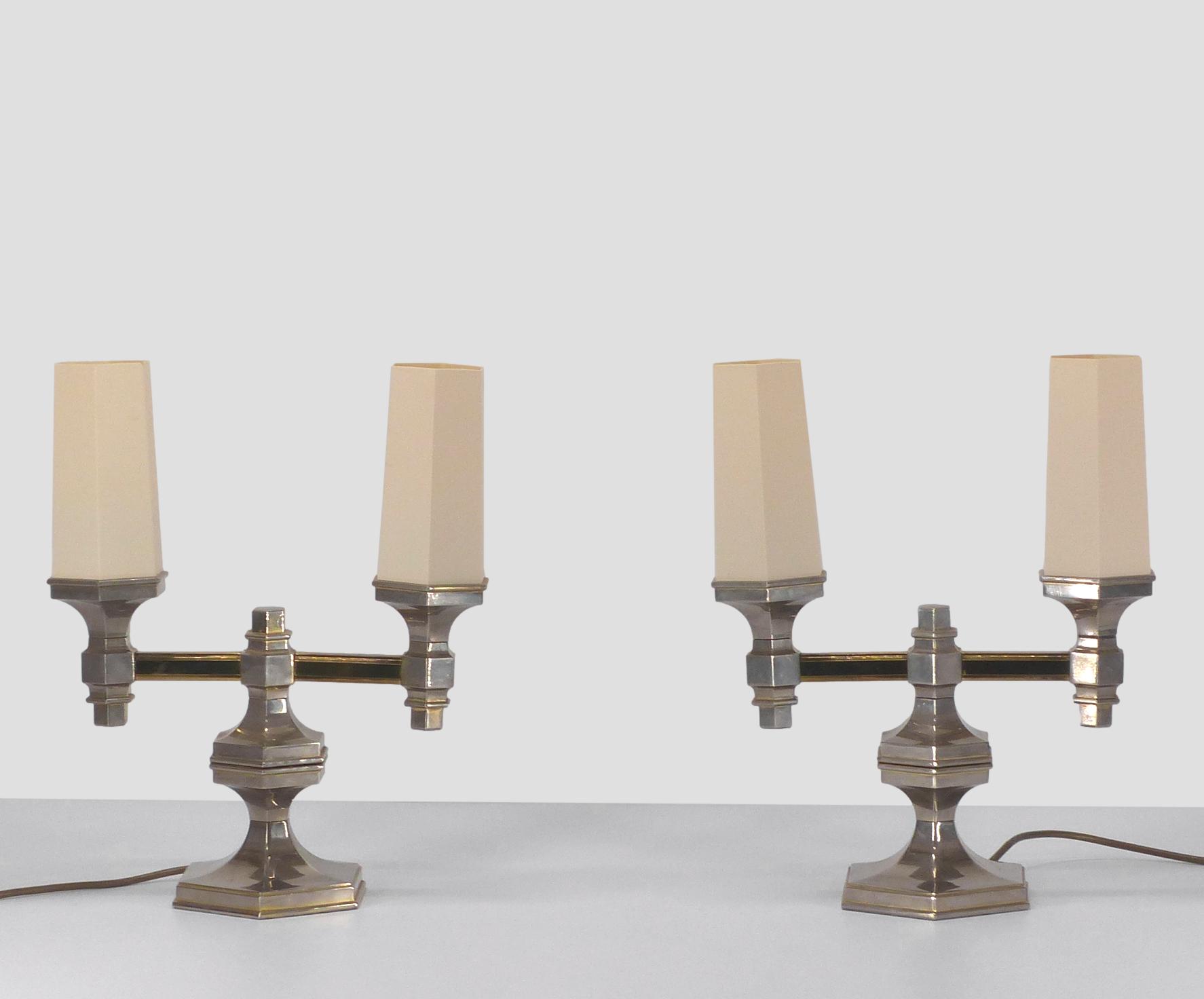 Pair of candelabra lamps in chromed metal Nagel 1970