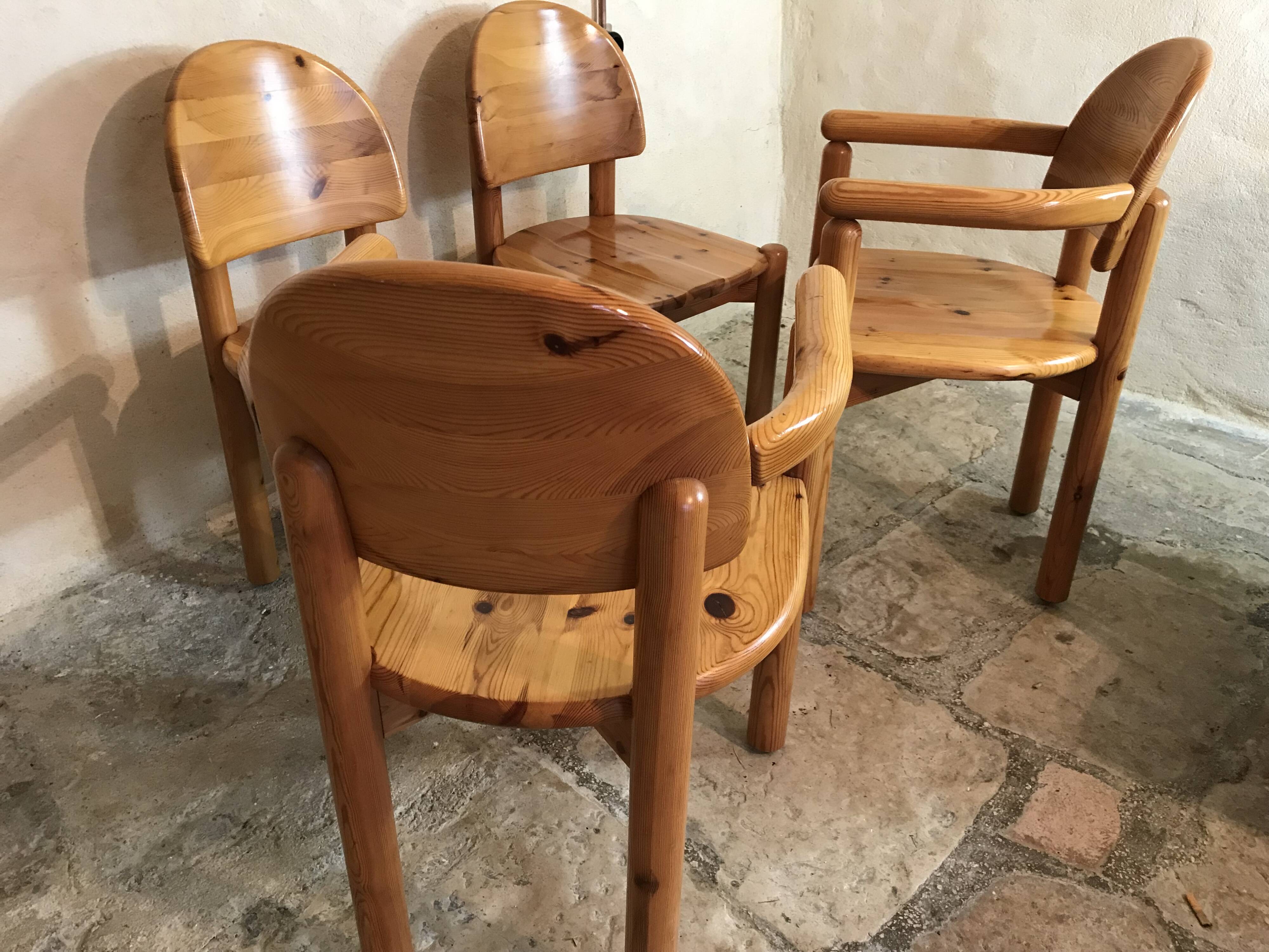 Set of 4 solid pine seats by Rainer Daumiller