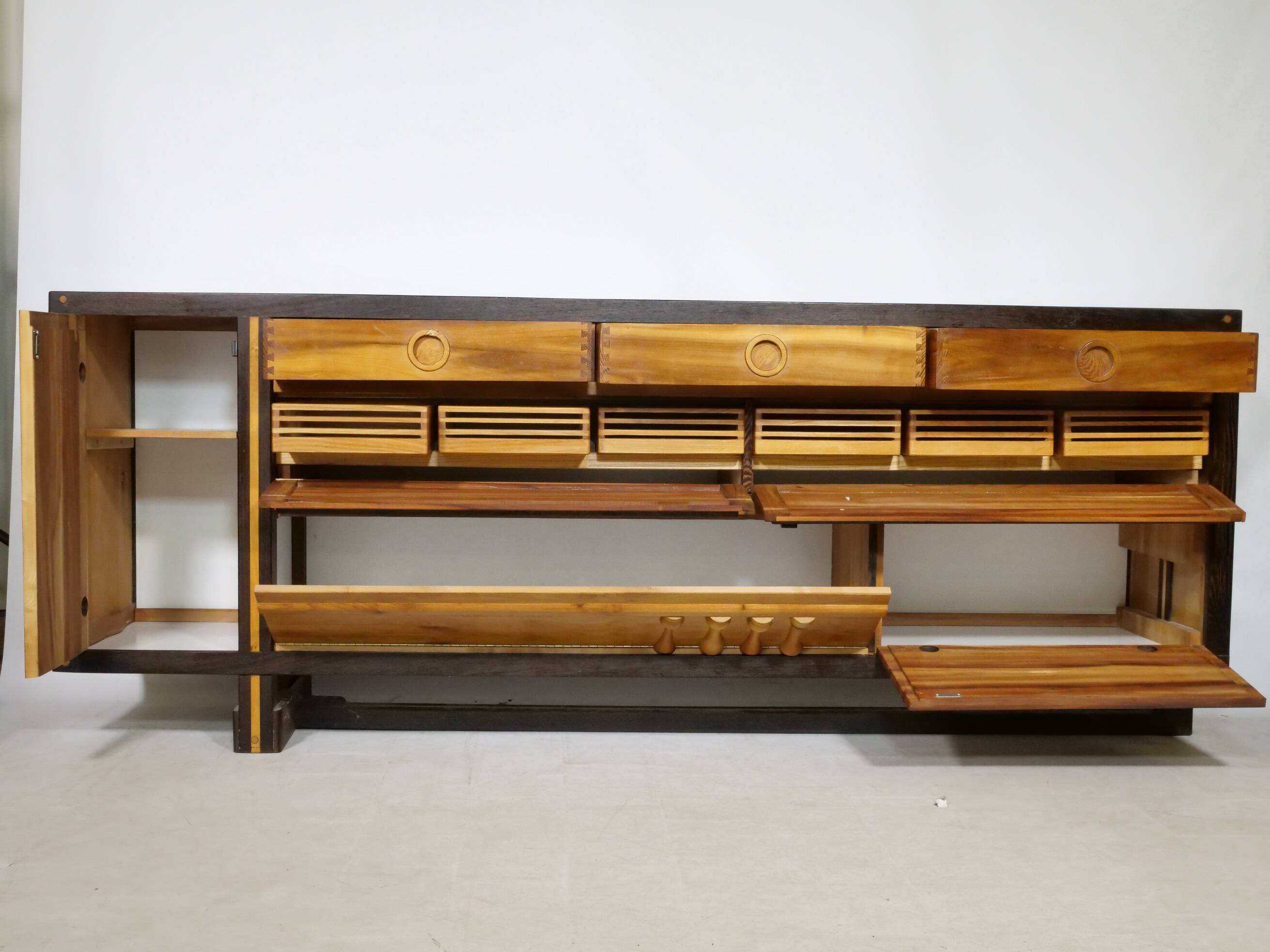 Handcrafted Solid Wood Sideboard in Wenge & Cherry, 1970 Vintage