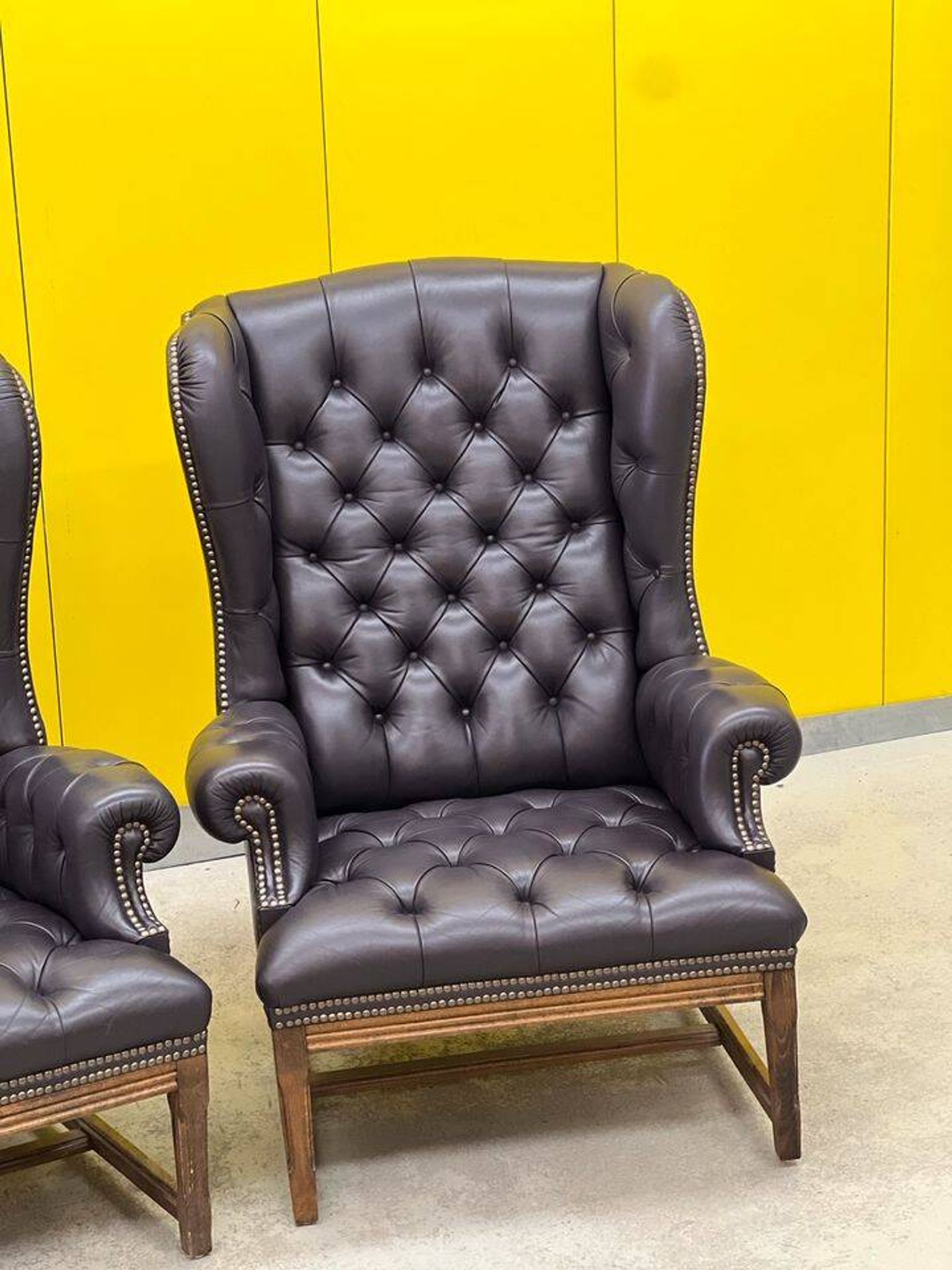 Vintage Tufted Leather Chesterfield Style Wing Back Chair (Price is For One Chair)