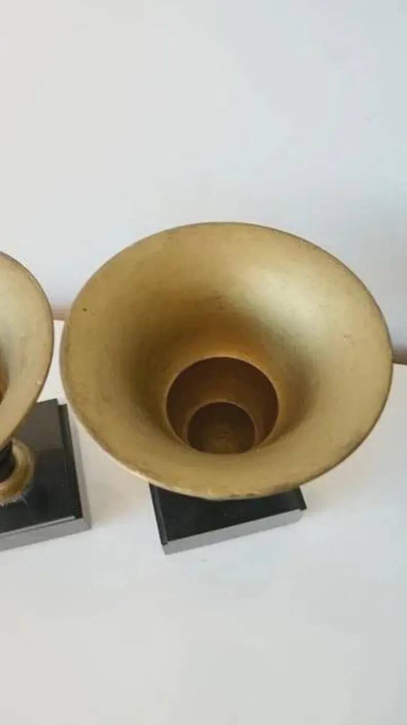 Superb pair of Art Deco enamelled brass cassolettes – black and white marble base – 1930s