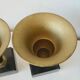 Superb pair of Art Deco enamelled brass cassolettes – black and white marble base – 1930s