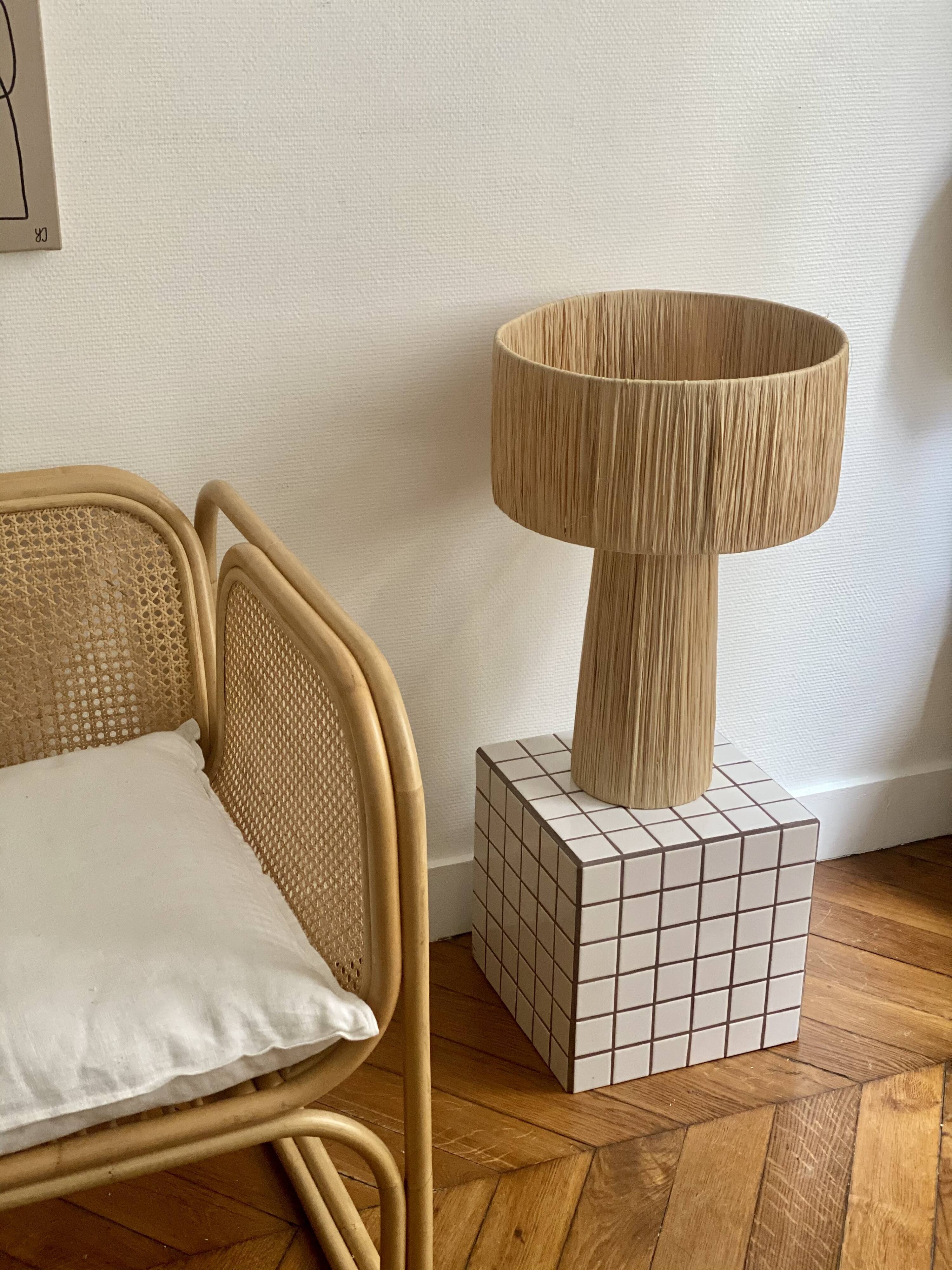 Minimalist raffia bedside table lamp