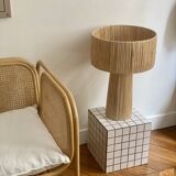 Minimalist raffia bedside table lamp
