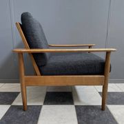 Black fabric relax chair, wiht wood frame 1960s