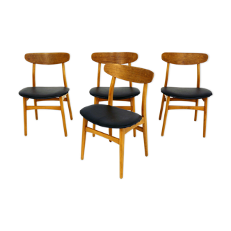 Set of 4 chairs in teak and beech, Denmark, 1960