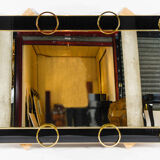 Miroir noir en verre de Murano et ornements en laiton 1980