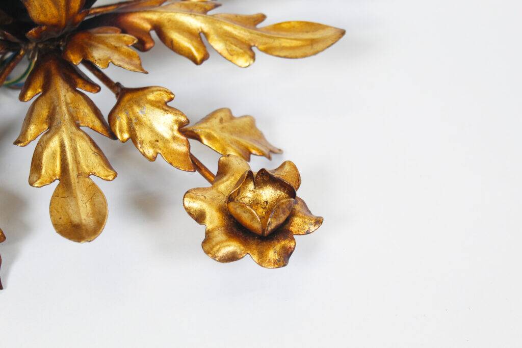 Medium size gilded floral flush mount light, Germany 1960s