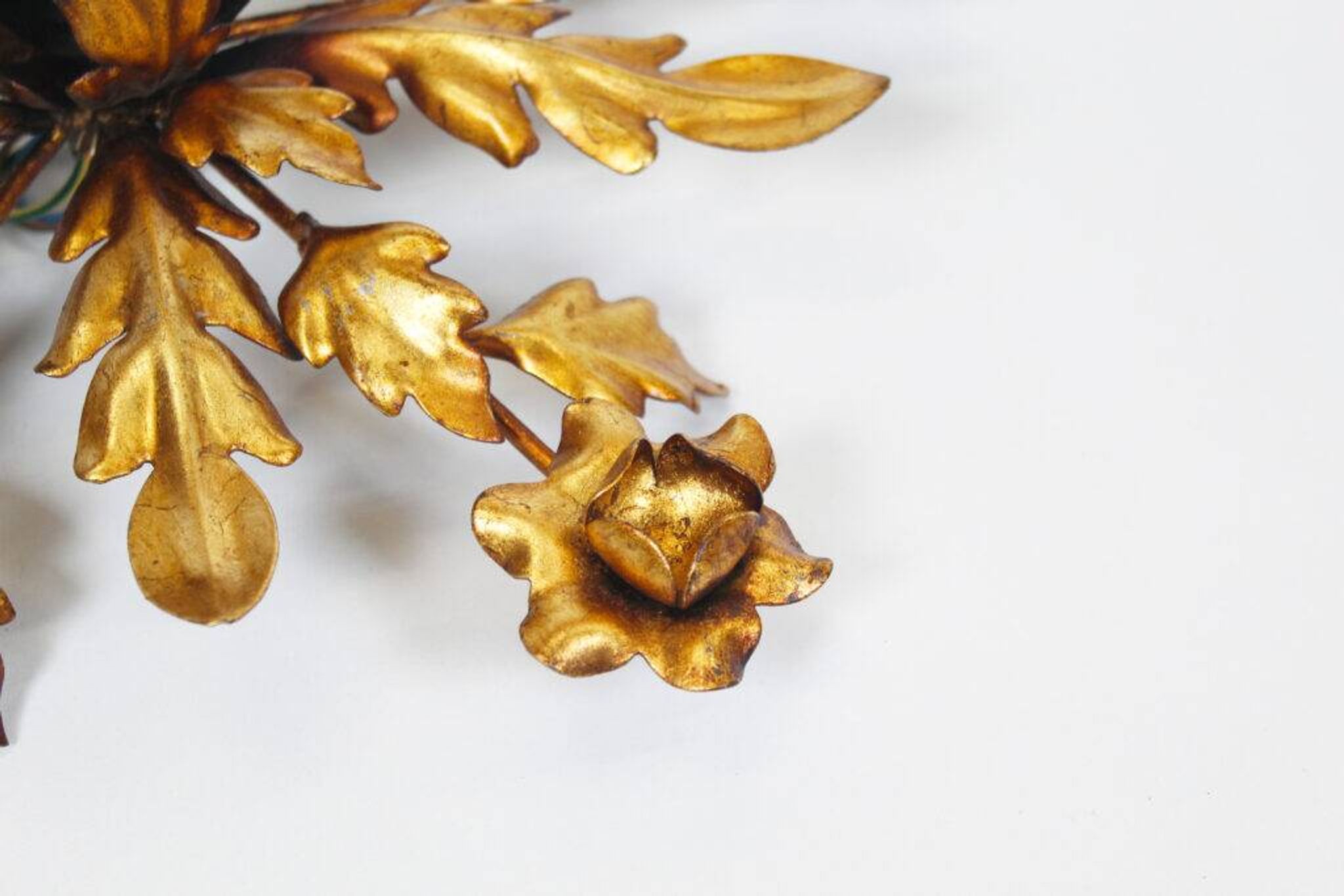 Medium size gilded floral flush mount light, Germany 1960s