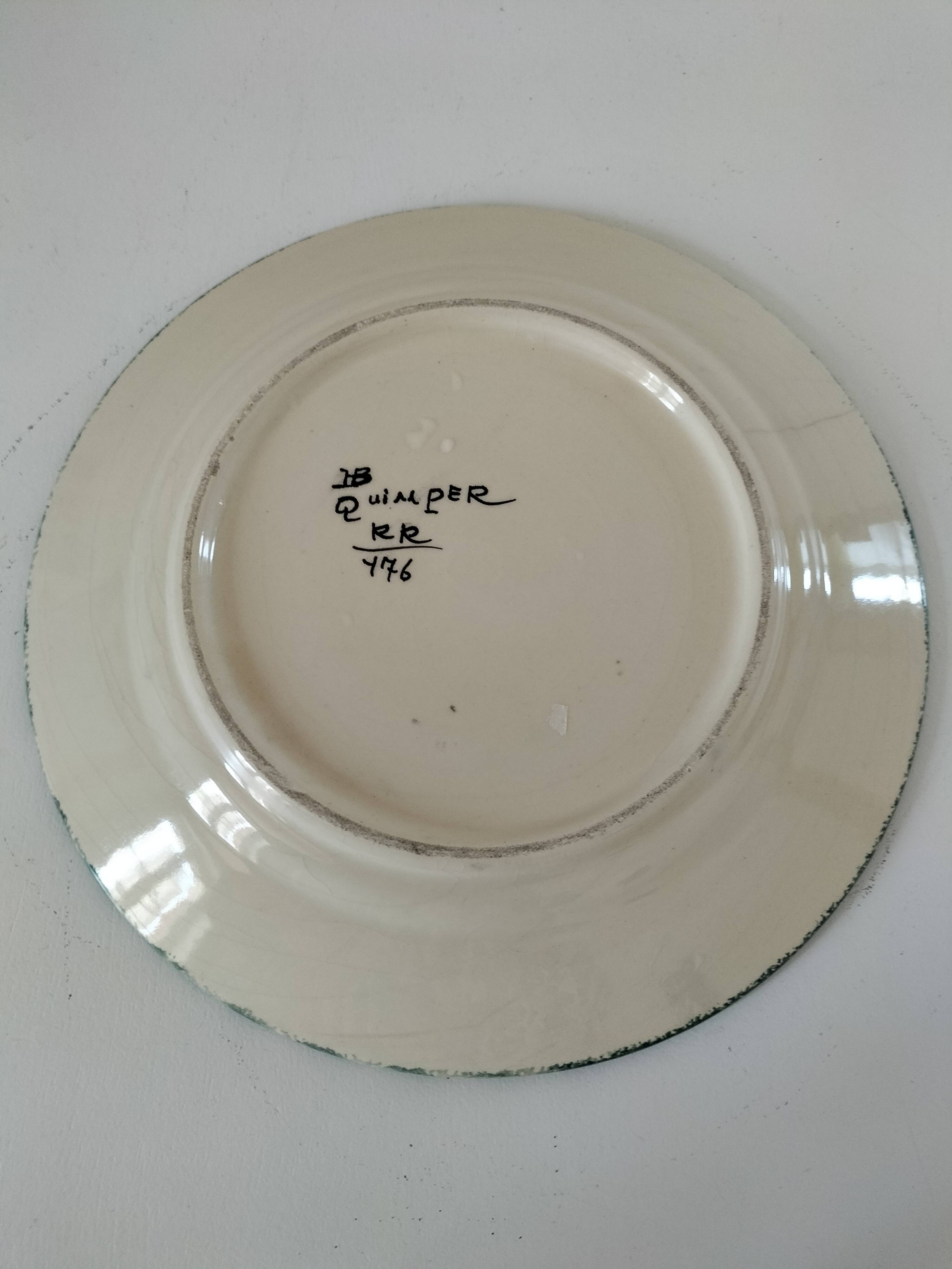 Antique HB Quimper plate – Portrait of a Breton – circa 1930