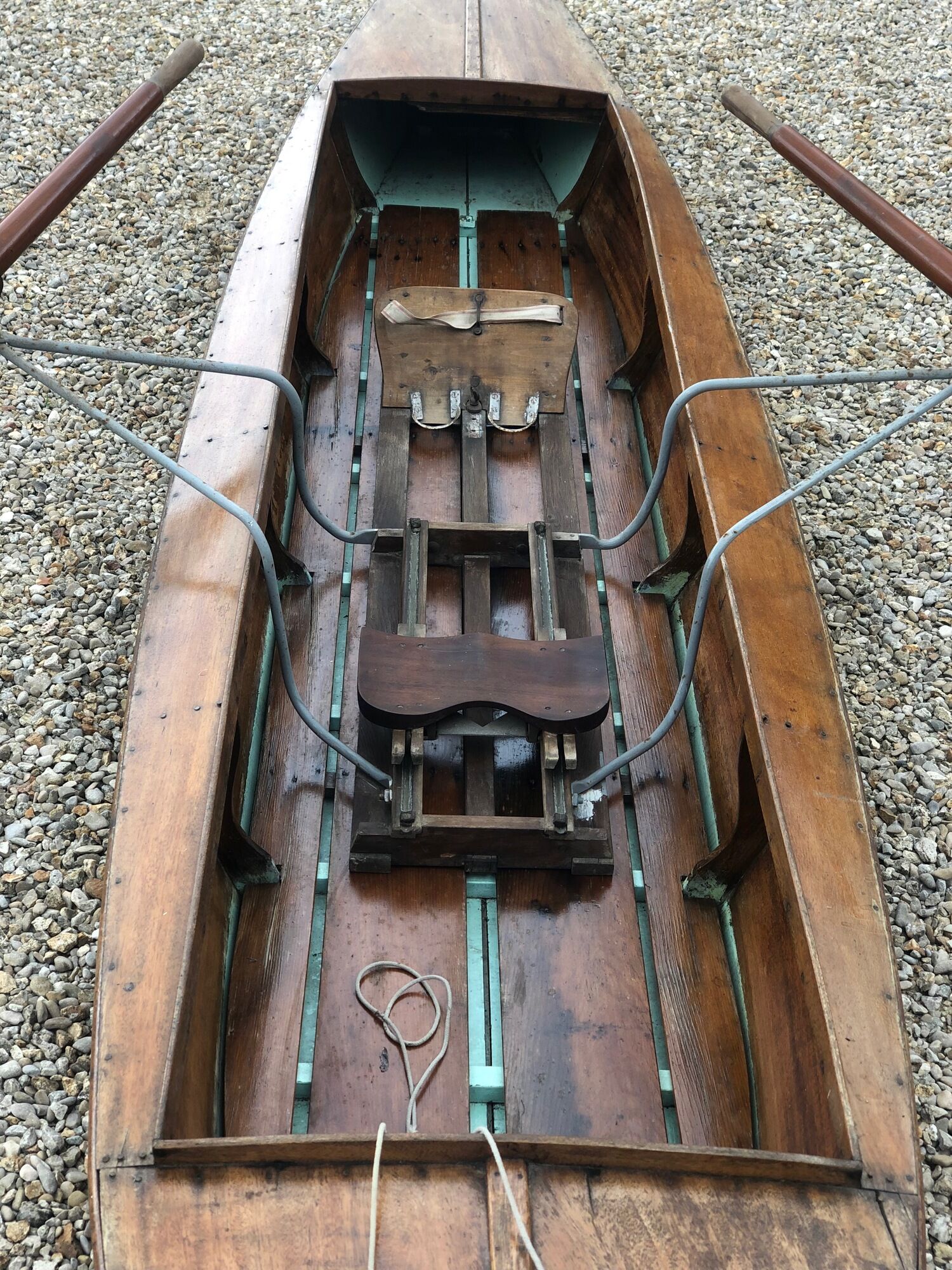 Old flat-bottomed mahogany canoe "Lake Enghien" 1930s/40s