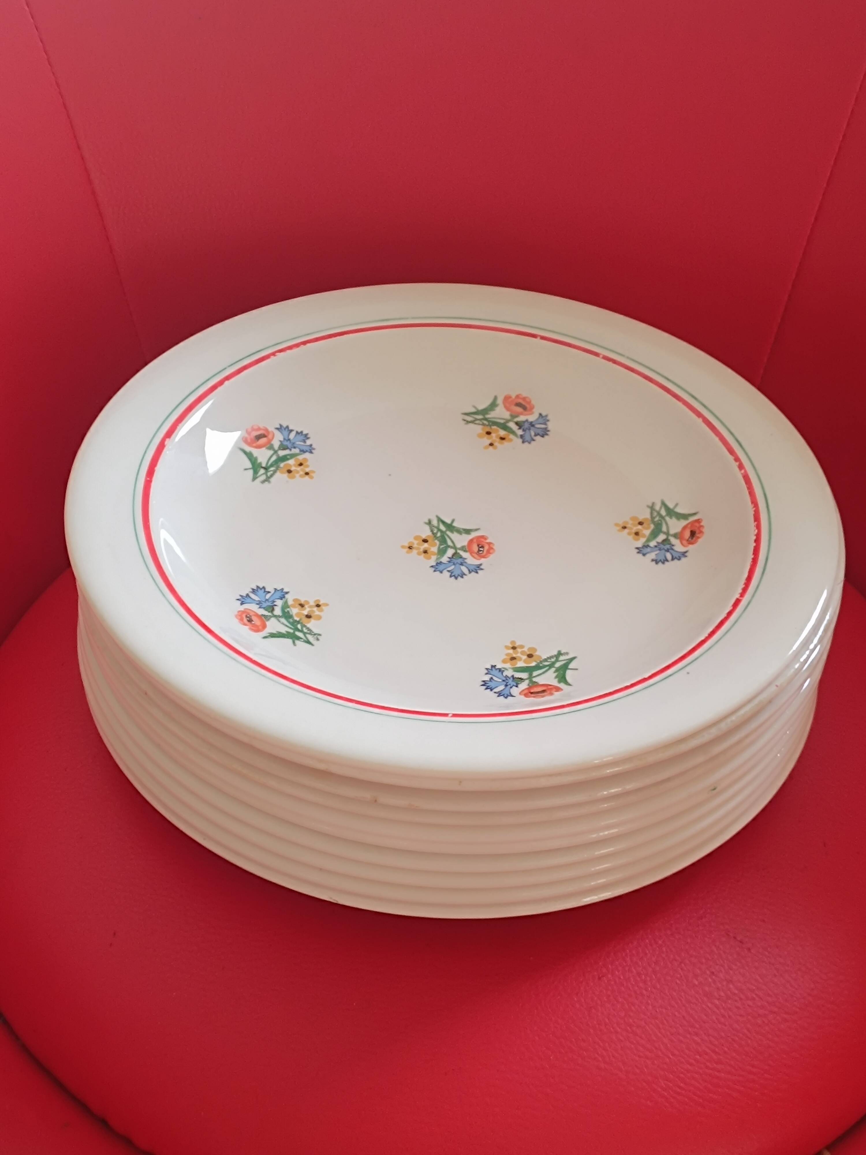 Set of 9 Gien Plates. Small flowers.