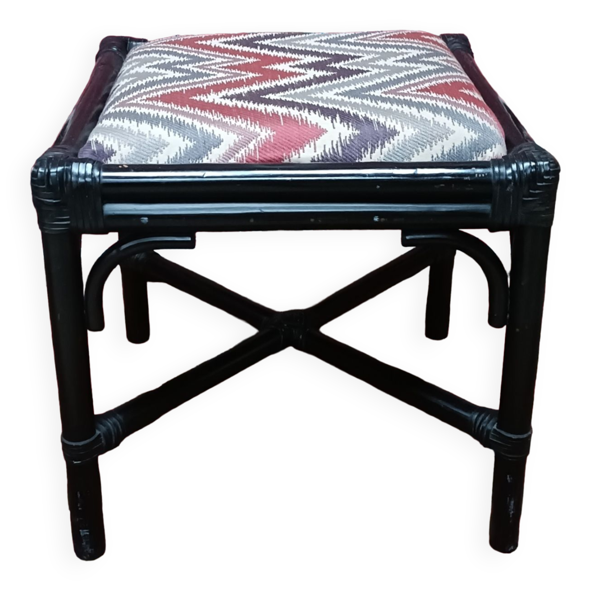 Rattan ottoman stool with woven seat