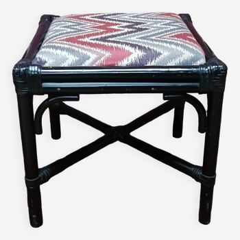 Tabouret pouf en rotin avec assise tissée