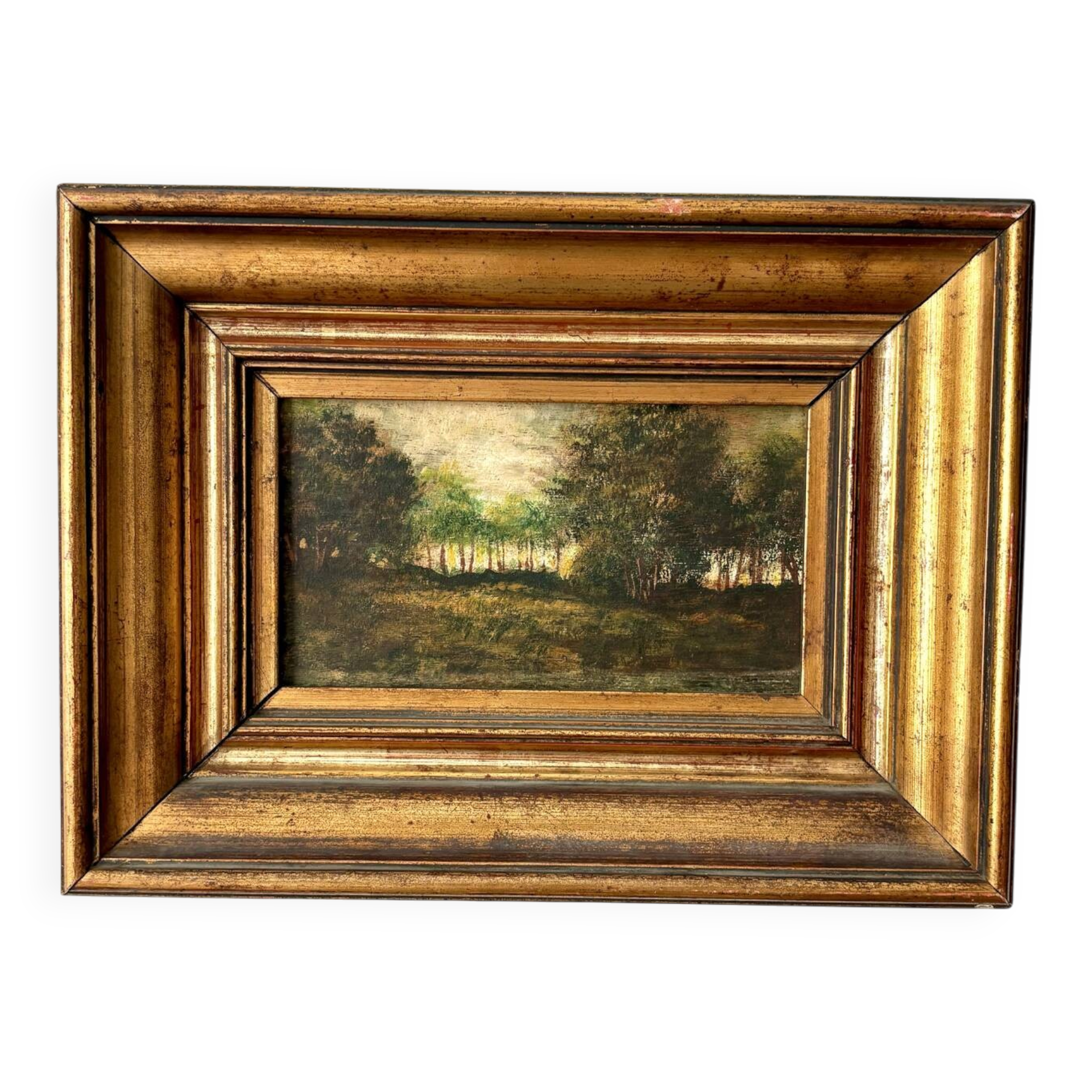 Antique painting from the late 19th century - Oil on panel in the Barbizon style.