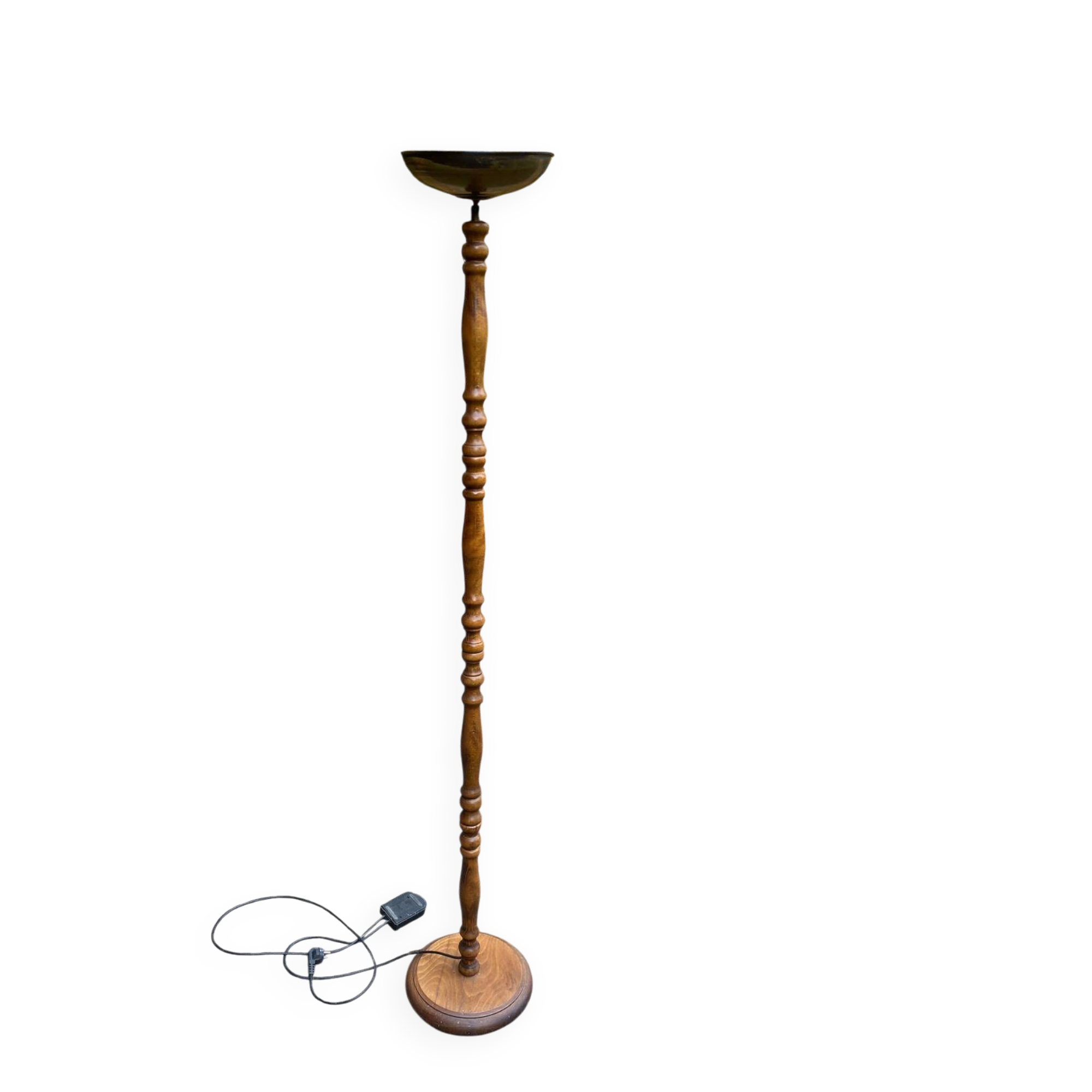 Lampadaire vintage italien Relco Milano en bois massif sculpté