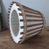 Suspension vintage 70 en lin et rotin