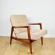 PRL armchair "Stefan" oak wood vintage beige - gold boucle - 3 pieces available