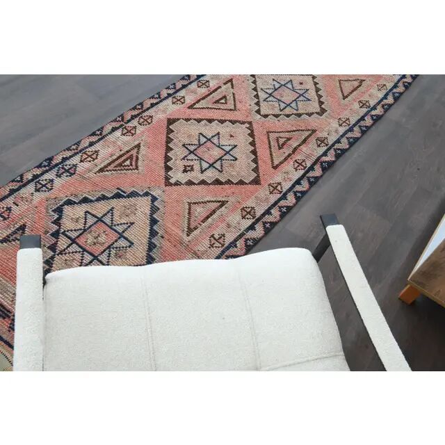 1970s Turkish Oushak Handmade Wool Cotton Orange Runner Rug 84x308