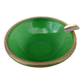 Cendrier en verre vert serti laiton doré