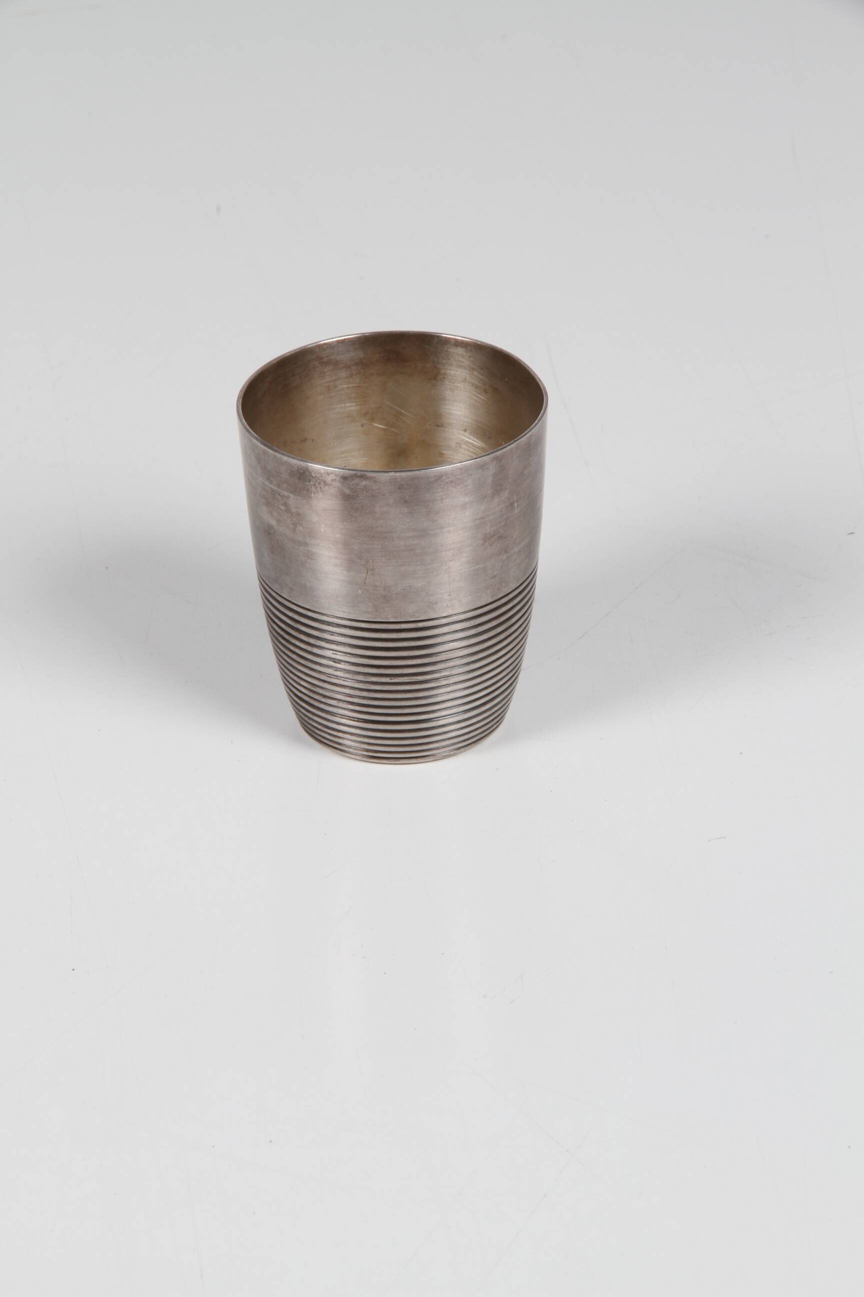Christofle silver metal tumbler cup, Luc Lanel ripple model