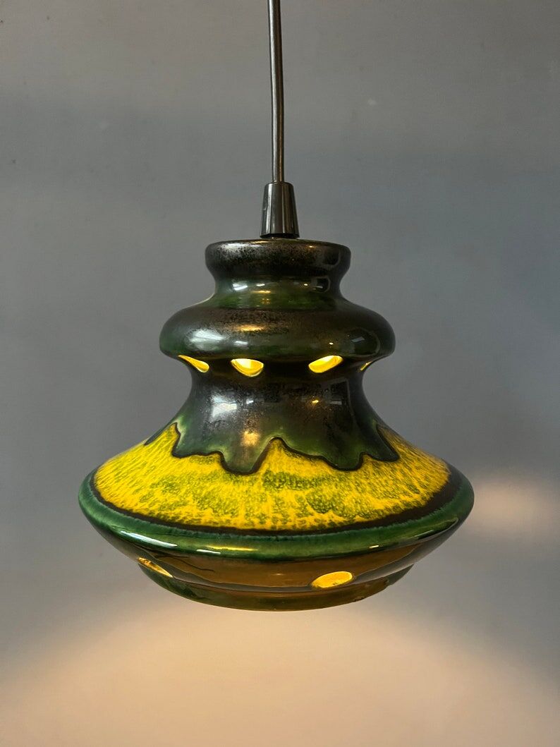 Green pendant lamp west Germany ceramic Fat Lava