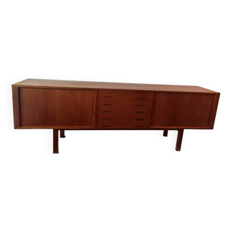 Large Danish designer teak sideboard - 225cm - Curtain doors (drum) - 1960s