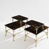 Bamboo bronze lacquered Chinese side tables Maison Baguès 1940