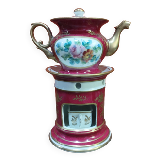Tisanière veilleuse en porcelaine française décoré à la main - 3 pièces