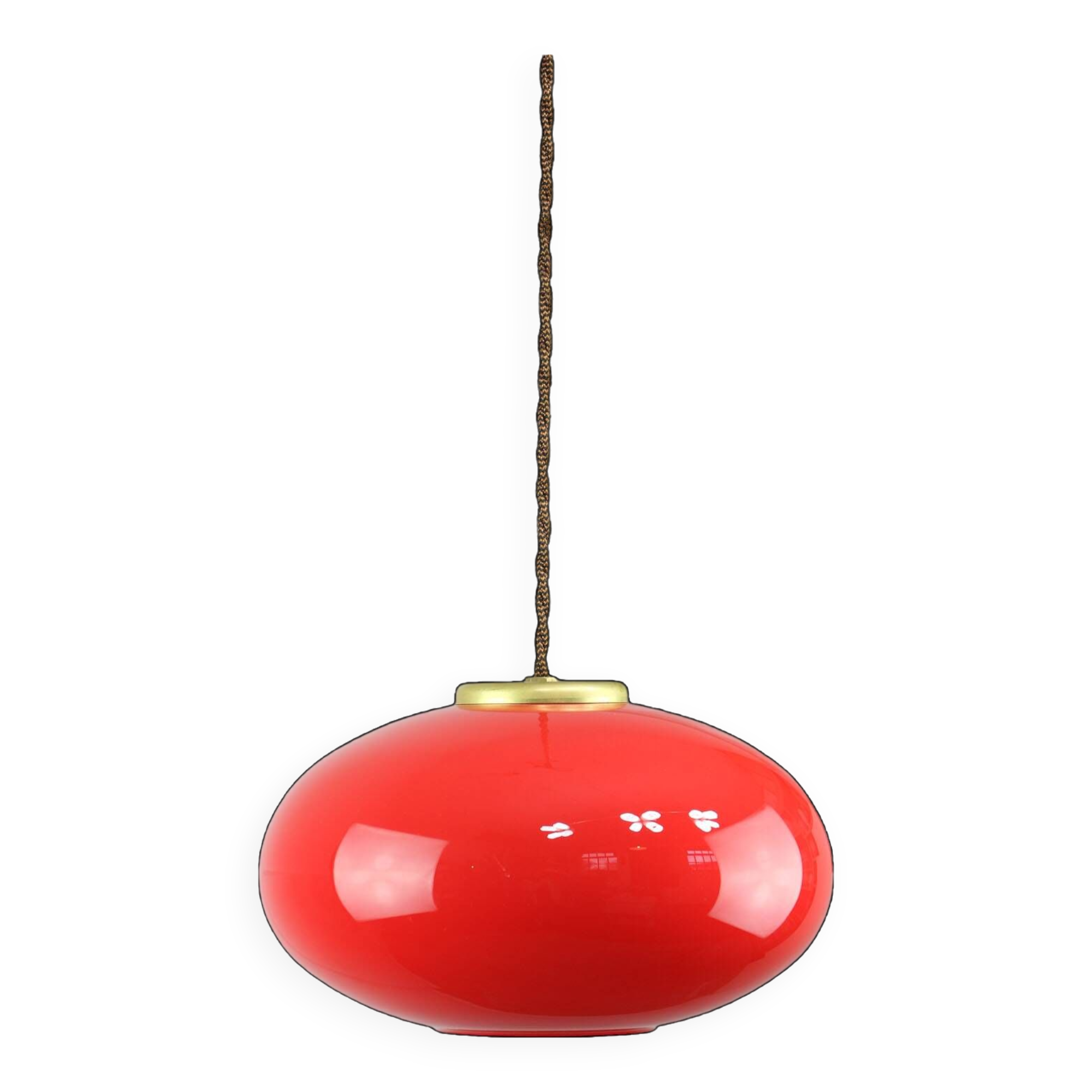 Mid-century Modern Italian Brass and Red Glass Pendant Lamp, 1960s