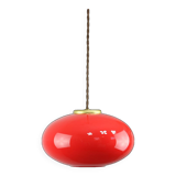 Mid-century Modern Italian Brass and Red Glass Pendant Lamp, 1960s