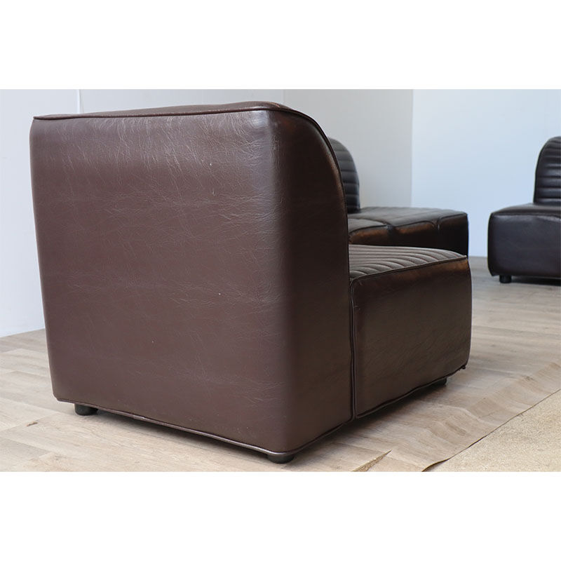 Canapé modulable vintage en cuir marron, 1970