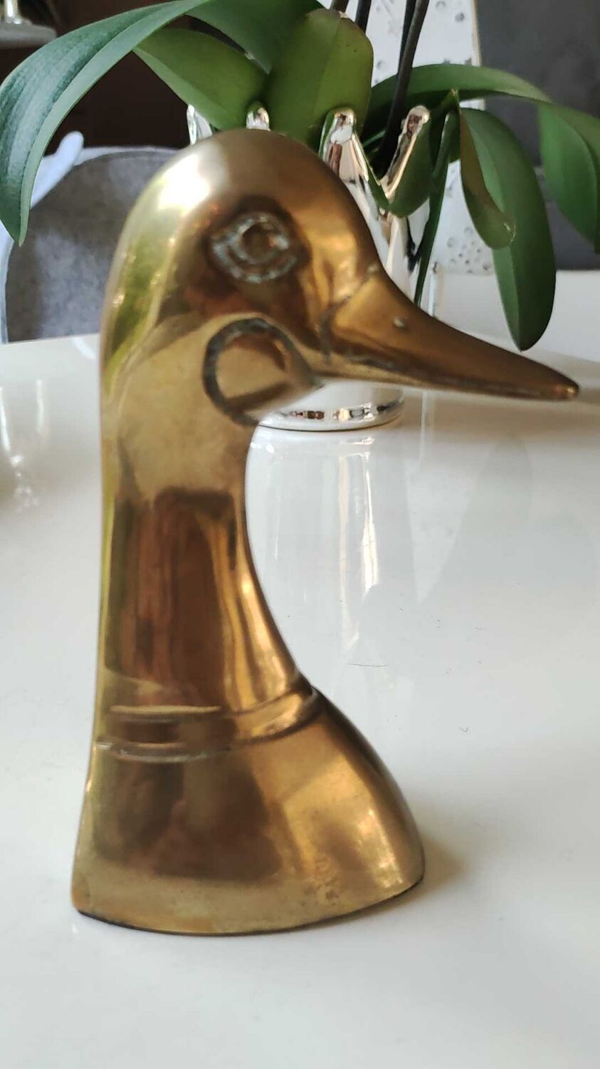 Zoomorphic bookends duck head, in solid brass, vintage 60s/70s