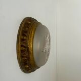 Vintage brass and sandblasted glass wall lamp, France 1940