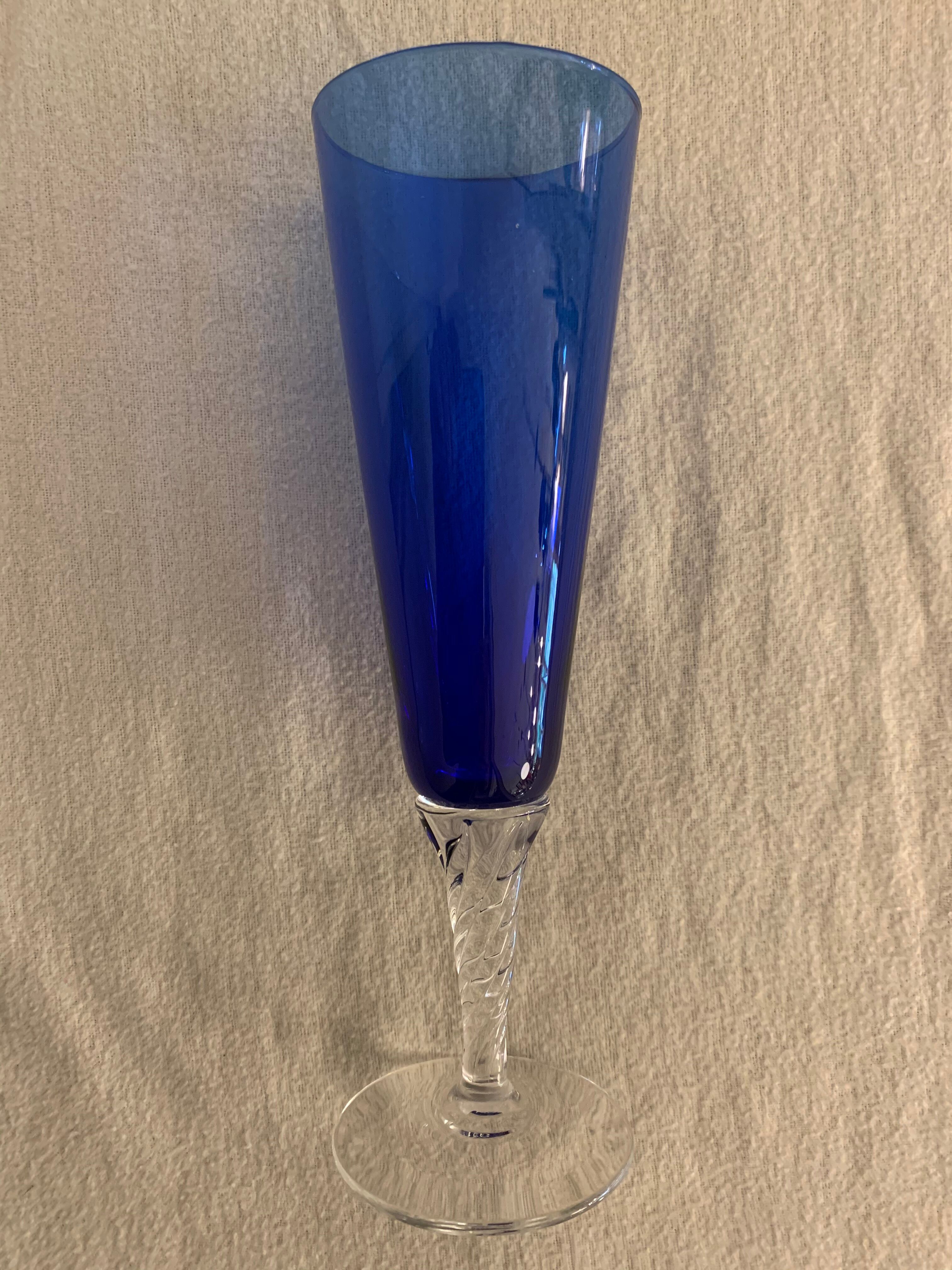 5 colorful champagne flutes in Murano 1970 glass