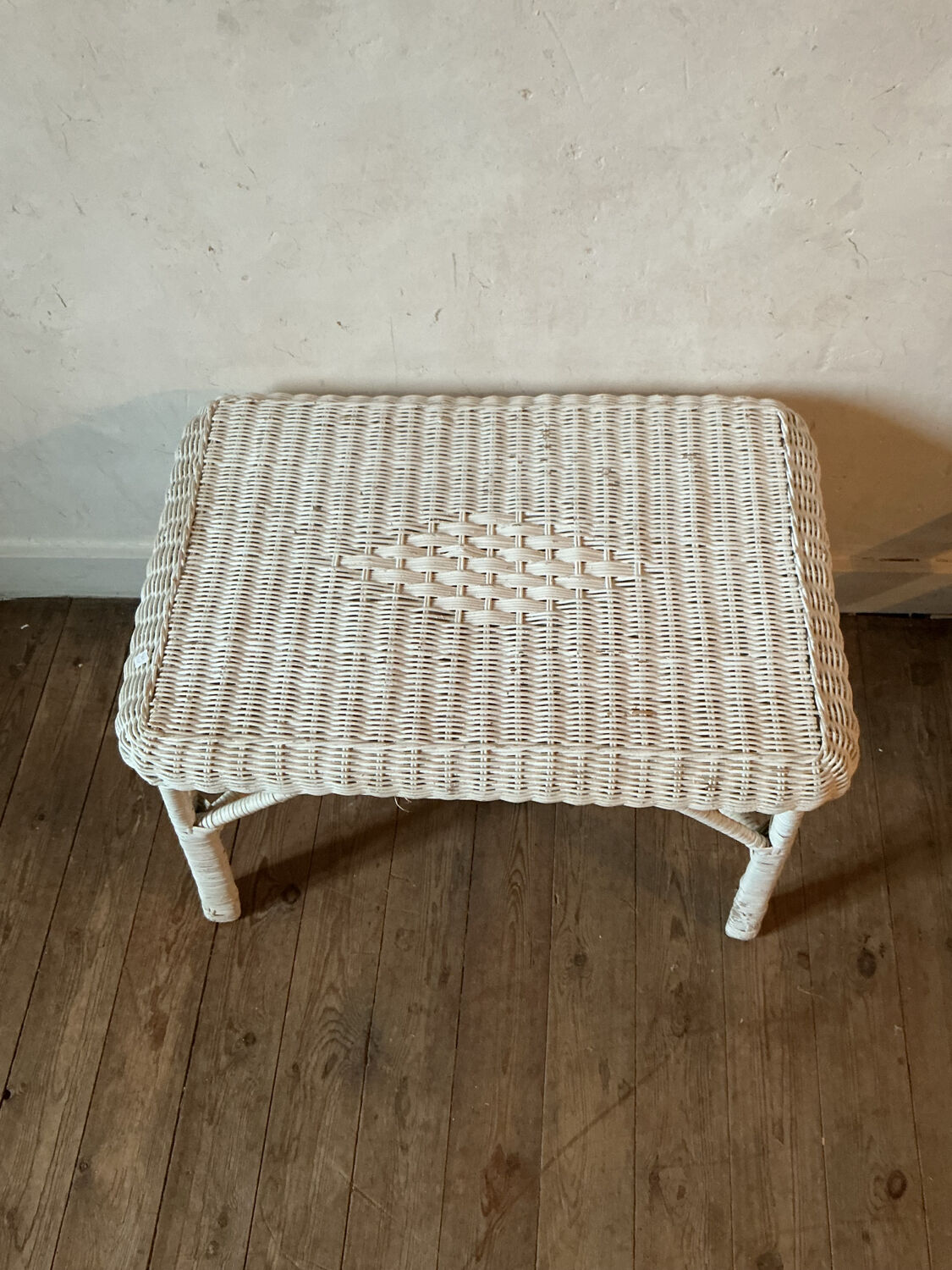 Vintage white rattan coffee table