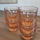 Set of 6 vintage Rosaline liqueur glasses in translucent pink glass