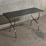 Console en acier brossé et verre fumé Moderniste - 1970